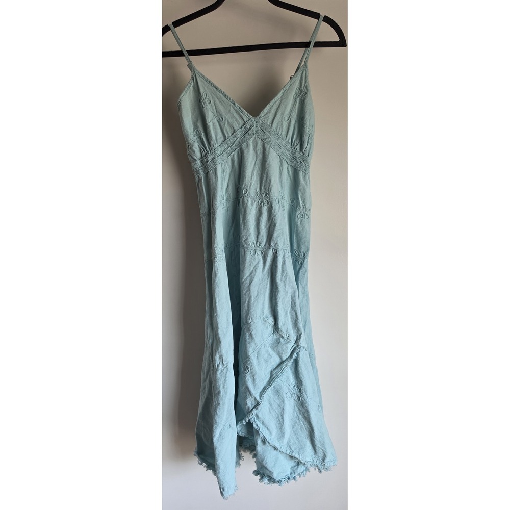 Glocam Maxi Dress Women M Sleeveless Floral Light Blue Cotton Boho Sundress